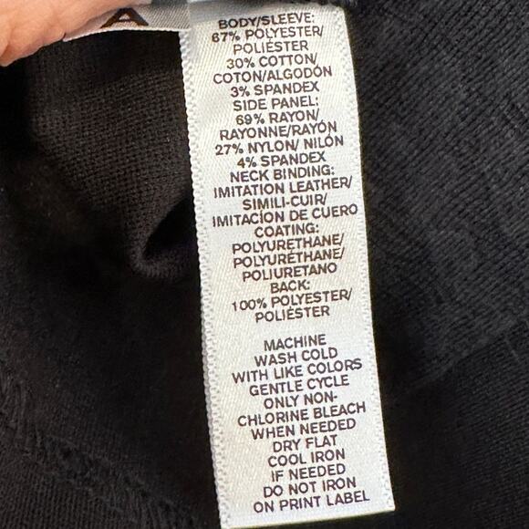 NWT LOFT black short sleeve faux leather trim patterned top size small - Picture 5 of 6